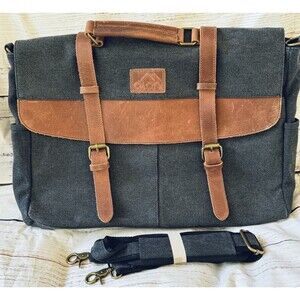 Aloni Canvas w Leather Accent Handle & Buckle Straps Messenger Laptop Bag